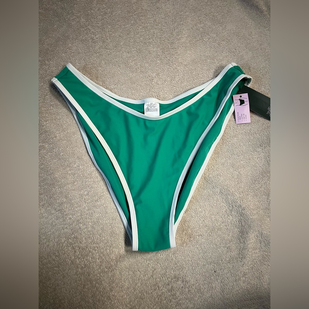 Wild Fable Women Low Rise Bikini Bottoms XXS (00) Cheeky Contrast Binding Green